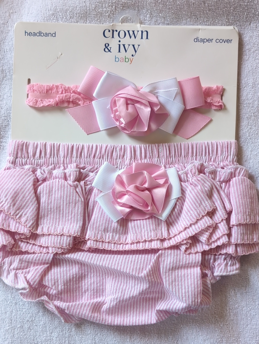 CROWN & IVY Infant Girl's Striped Headband & Diaper Cover - Size 0-6 Mos. (0-12